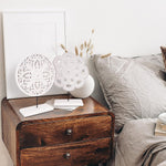 2 Pack Wooden Carved Cutout Flower Medallion Sculpture, Rustic Distressed White MDF Statues Home Tabletop Decor, Decorative Ornaments for Living Room, Bedroom, Office Desktop, Cabinets