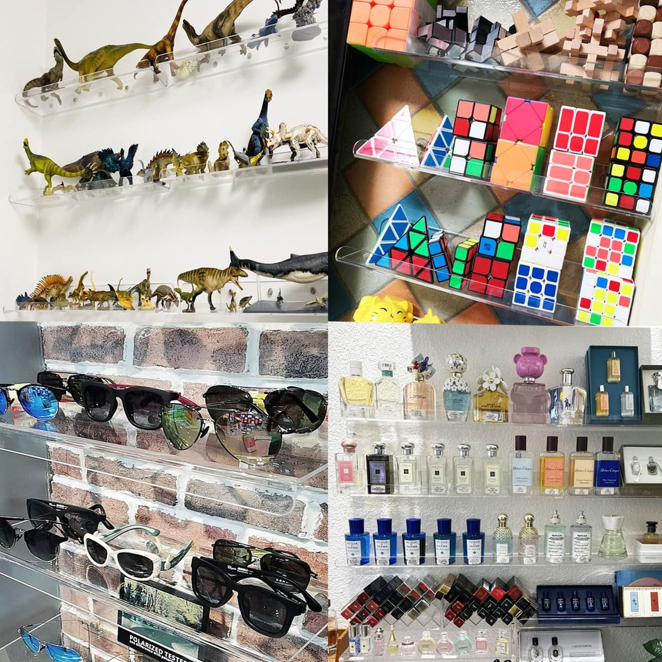 8 Inch Clear Acrylic Shelves for Wall No Drilling, 2 Pack Small Floating Shelf with Ledge No Damage Mounted, Easily Expand Wall Space for Bedroom, Living Room, Bathroom