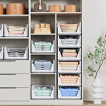 5 Pack Stackable Closet Storage Basket - Stackable Storage Bins, Multifunctional & Foldable Closet Organizer Waterproof, Wardrobe Cupboard Space-Saving Hat Storage Drawer Organizer, White