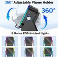 Wireless Induction Speaker 5-In-1 Bluetooth Speaker with Phone Stand,Stereo Sound, 3500Mah Rechargeable, 8 RGB Ambient Light, 360Â° Adjustable Holder for Iphone/Android/Ipad,Gifts for Men Women (Black)