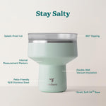 Saltini 16 Oz Cocktail Tumbler - Insulated Margarita Tumbler with Lid - Keeps Drinks Cold for 10 Hours - 360 Sippable Martini Glass Alternative - Shatterproof, Perfect for Parties - Sea Glass