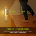 Plug-In LED Backlit Night Light with Motion Sensor & Dusk to Dawn Sensor, 2200K Soft Warm White Nightlight with 1-50Lm Dimmable Brightness for Adults & Kids' Bedroom, Bathroom, Hallway (4 Packs)