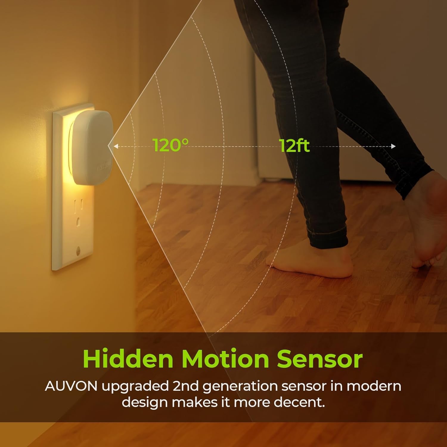 Plug-In LED Backlit Night Light with Motion Sensor & Dusk to Dawn Sensor, 2200K Soft Warm White Nightlight with 1-50Lm Dimmable Brightness for Adults & Kids' Bedroom, Bathroom, Hallway (4 Packs)