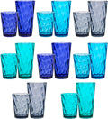 Optix Plastic Reusable Drinking Glasses (Set of 16) 14Oz Rocks & 20Oz Water Cups in Coastal Colors | Bpa-Free Tumblers, Made in USA | Top-Rack Dishwasher Safe