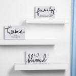 3 Pcs Family Home Blessed Rustic Wood Sign Mini Wood Decorative Farmhouse Woodworks Table Shelves Decorations Sign for Bedroom Kitchen Living Room Table Decor(White,4.25 X 2.76 X 0.59 In)