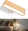 Wood LED Wall Sconce, Magnetic 360Â° Rotatable Wall Mounted Night Light & Reading Light, Small Rechargeable Battery Powered Bedside Wall Lamp for Bedroom, Living Room, Beech Wood