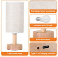 Rechargeable Cordless Table Lamp,Touch Control&Stepless Dimming,Wireless Bedside Ambient Night Light with Wood Base&Linen Shade,Portable Battery Lamp for Bedroom,Nightstand,Nursery,Camping,Outdoor