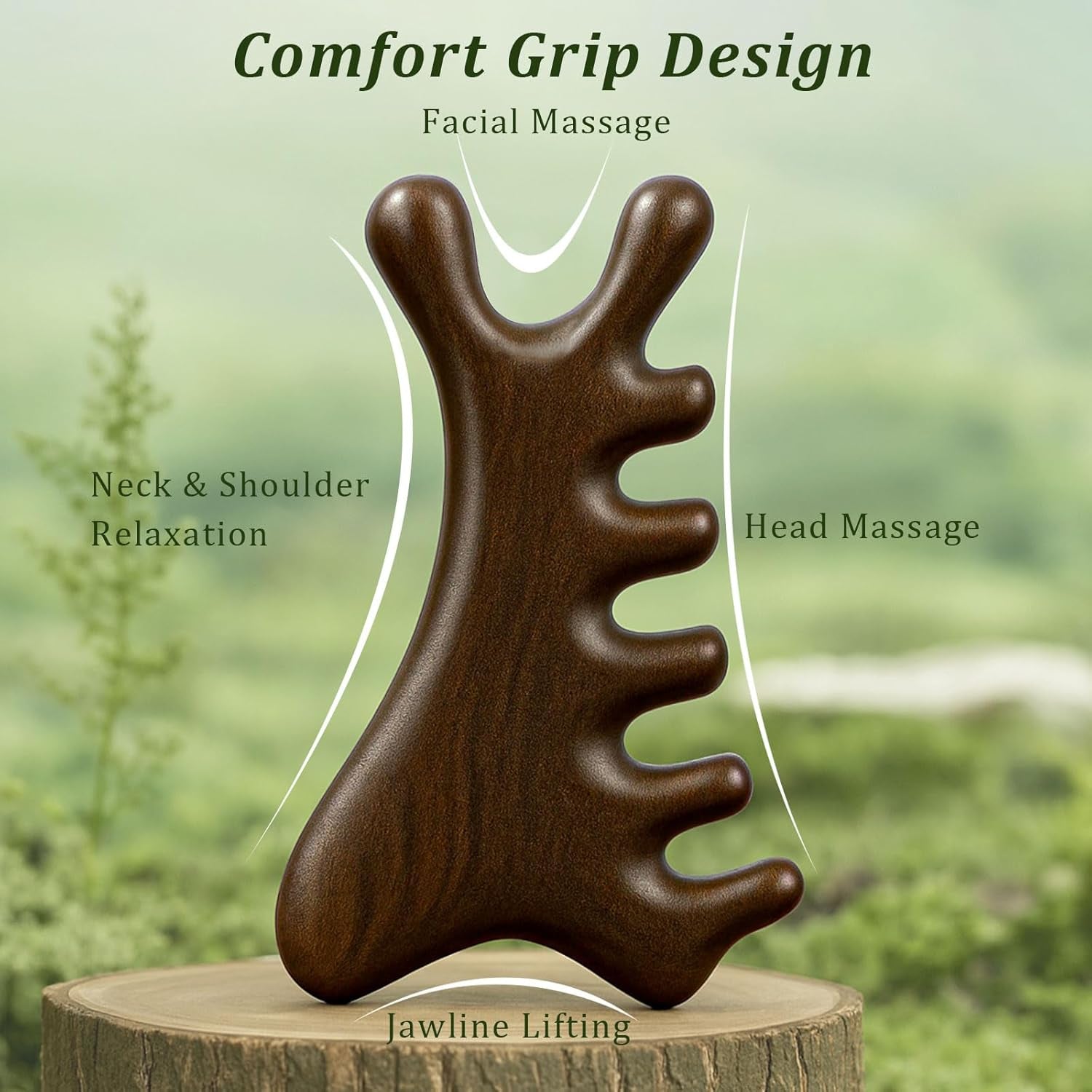 Natural Sandalwood Gua Sha Tool – 4-In-1 Face & Body Massager for Lymphatic Drainage, Jawline Lift, Nose Sculpting & Scalp Massage – Self-Care Gift for Women