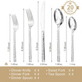 20 Piece Hammered Silverware Set, 18/10 Stainless Steel Flatware Set for 4, Cutlery Set for Home, Party, Wedding, Mirror Polished Dishwasher Safe