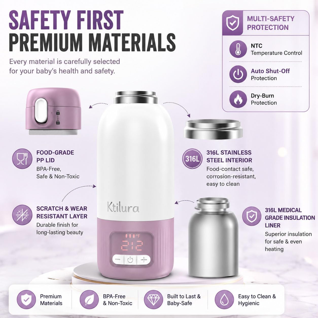 Portable Bottle Warmer for Travel,Fast Heating Milk Warmer on the Go,17 OZ Water Warmer for Breast Milk, Formula,Water,Temp Control 98Â°F -212Â°F,Baby Essentials for Outdoor Airplane Car Journey