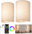 Battery Operated Wall Sconce, Rechargeable Wall Sconces Set of Two with Remote, 3 Color & 80 RGB Wireless Wall Mount Light, Dimmable, Timer, Peel and Stick, Fabric Linen Wall Lights for Bedroom