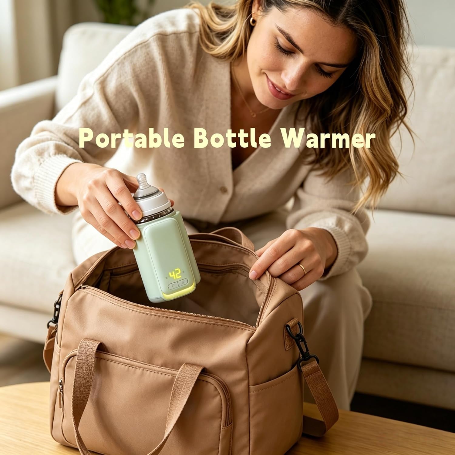 Bottle Warmer on the Go for Travel.Portable Baby Bottle Warmer with 6-Level Temperature Display and Night Light Illumination.