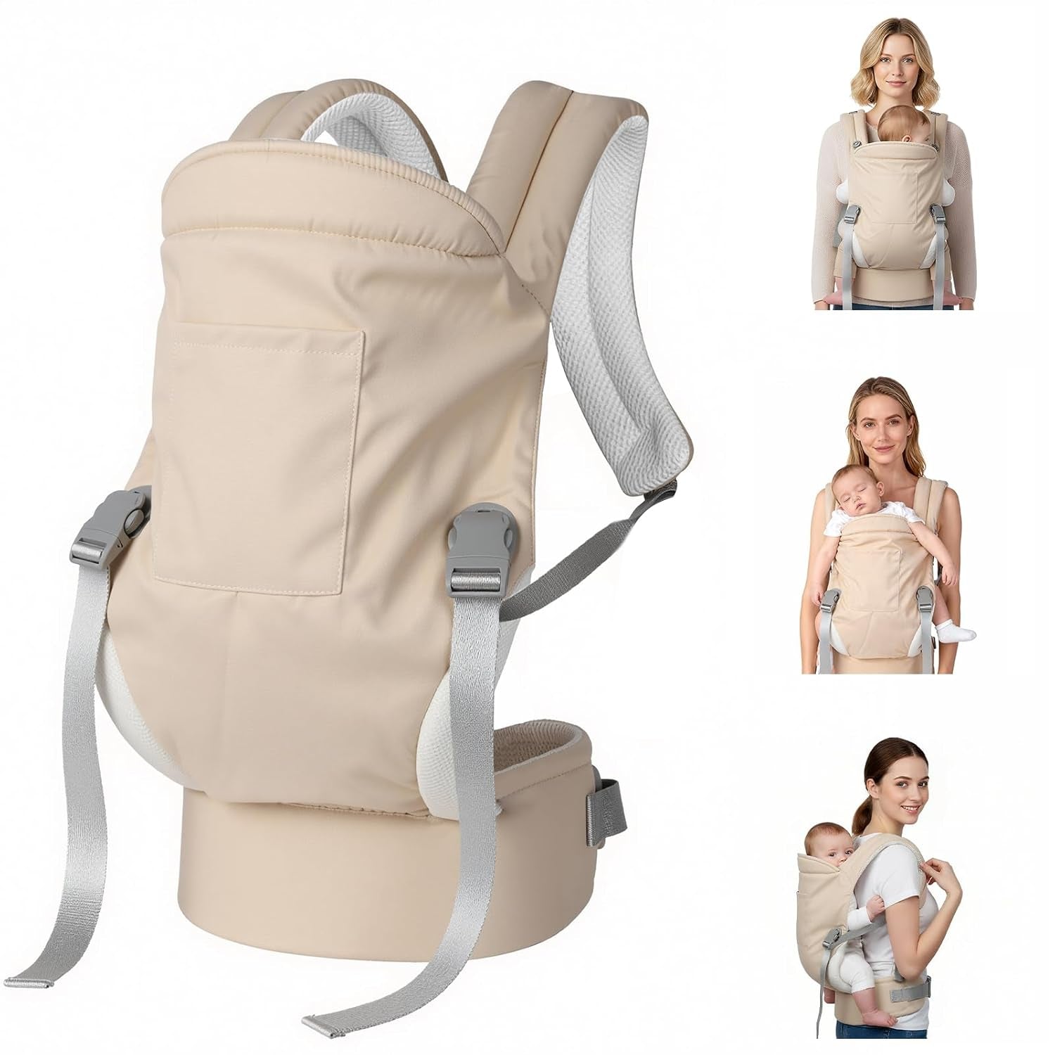 Baby Carrier Newborn to Toddler - Soft Structured Carrier with Hip Healthy Design, 3 Carry Positions Options, Ergonomic Backpack Design with Lumbar Support (7-35Lbs) Ivory