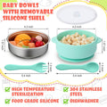 4 Sets 304 Stainless Steel Baby Bowls with Removable Silicone Shell Toddler Bowls with Suction Kids Bowls with Lids Spoons and Fork anti Scald, Dishwasher Safe (Blue,Green,Yellow,Purple)