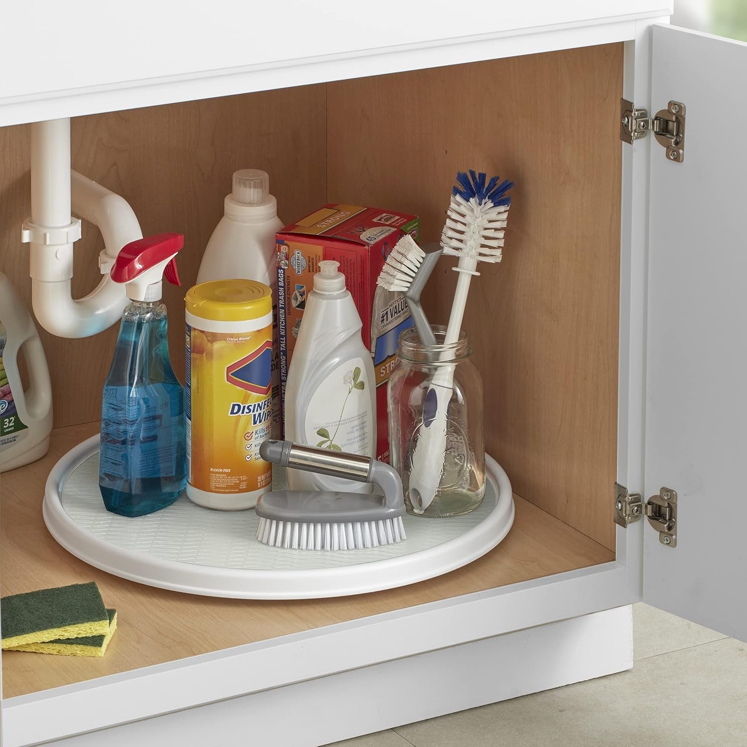 Basics Non-Skid Lazy Susan for under Sink and Cabinet Storage, 18 Inch, Crystalline