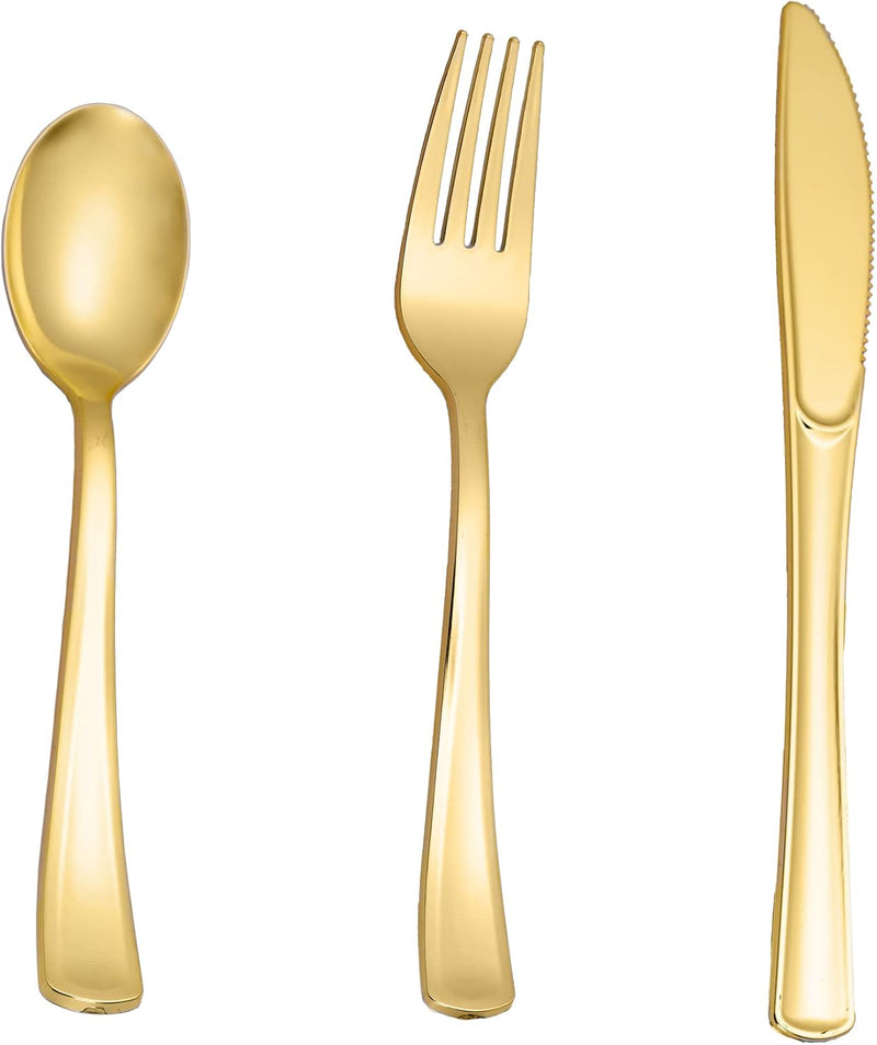 160Pcs Gold Plastic Silverware - Gold Plastic Utensils Set - Tableware Flatware Kit 80 Forks, 40 Spoons, 40 Knives Disposable Cutlery Set for Party, Wedding, Birthday