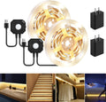 Motion Sensor LED Light Strip, 2PCS 9.8Ft Motion Sensor Light Indoor with Automatic Shut-Off Timer, Motion Activated Bed Lights under Cabinet Lighting Kit for Bedroom Home Hallway-Warm White
