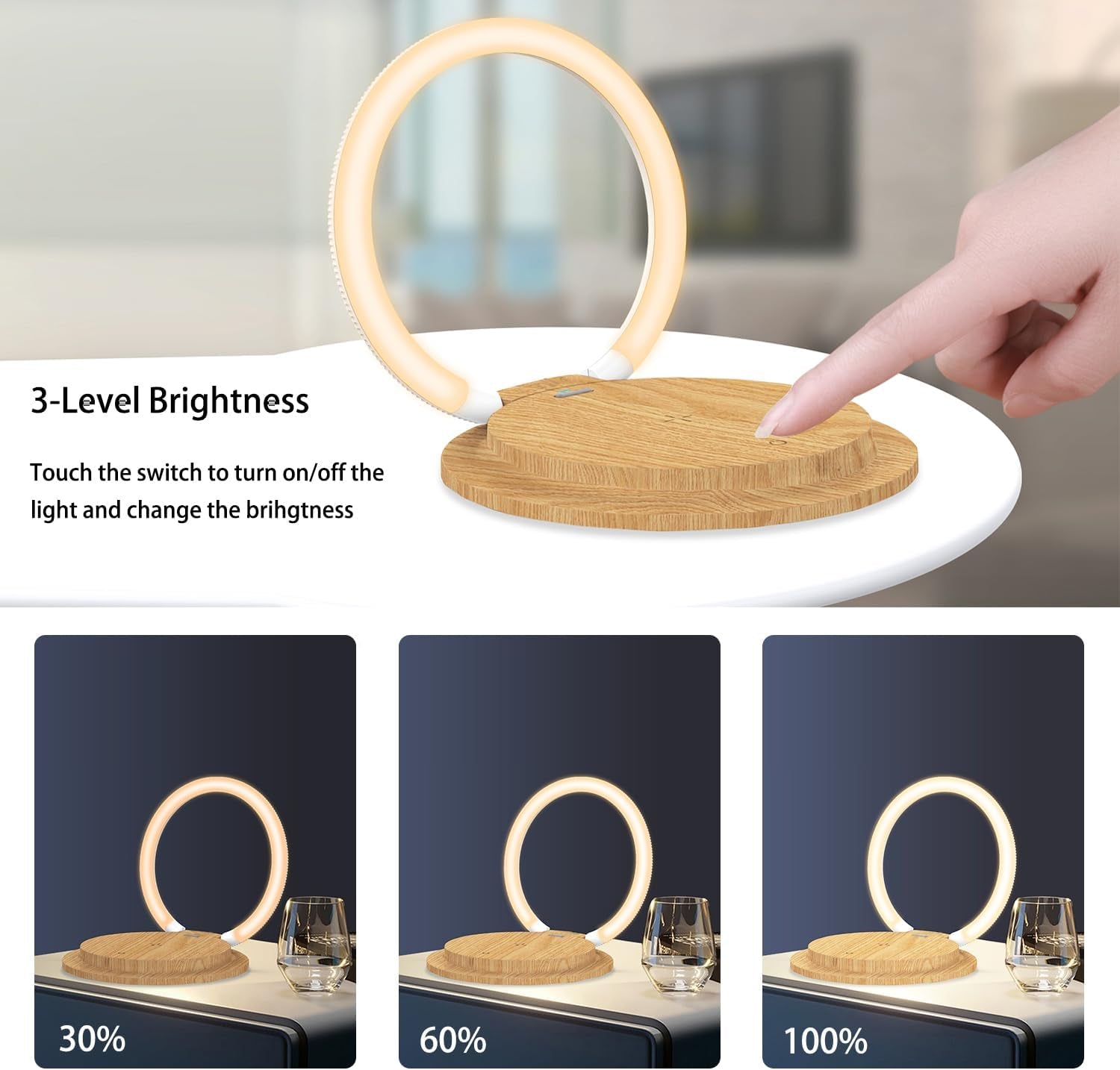 LED Table Lamp with Charging Solution - Adjustable Bedside Desk Lamp with Touch Control, 3 Brightness Levels, Eye-Caring Reading Night Light for Bedroom, Living Room, Home & Office