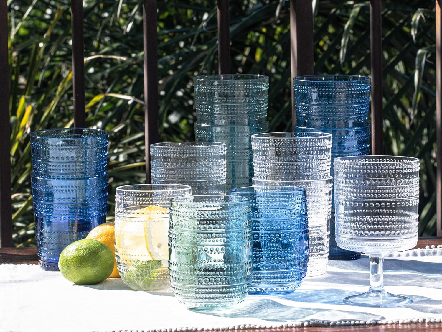 Beaded 14 Oz Durable Acrylic Wine Glasses, Shatter-Resistant and Dishwasher-Safe Indoor/Outdoor Drinkware, Glass for Wine, Sangria, and Spritzers - Sea Green - Set of 6