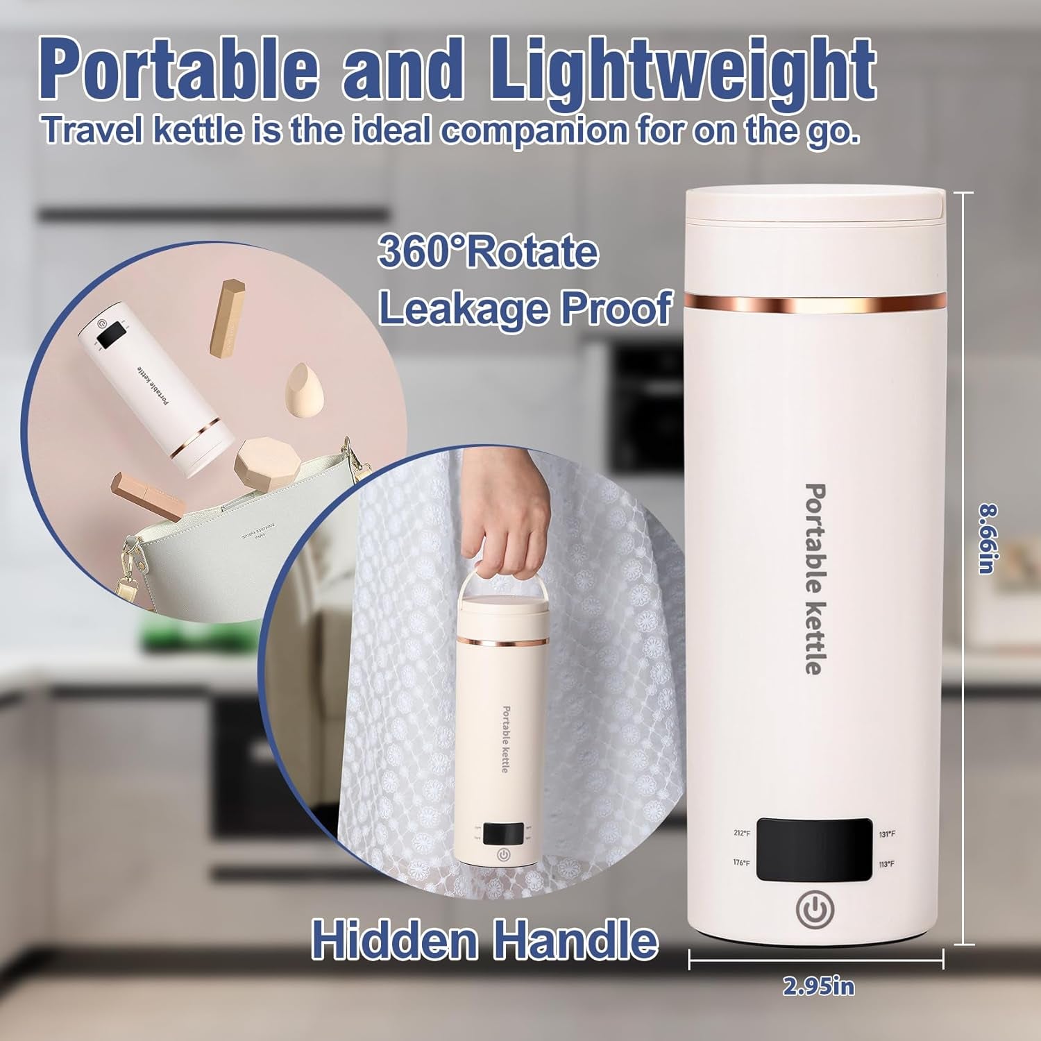 Travel Electric Kettle Portable Mini Kettle,Small Hot Water Boiler with 4 Temperature Settings,304 Stainless Steel,Fast Boiling Water with Auto Shut-Off and Boil Dry Protection,400Ml (Beige, 400ML)
