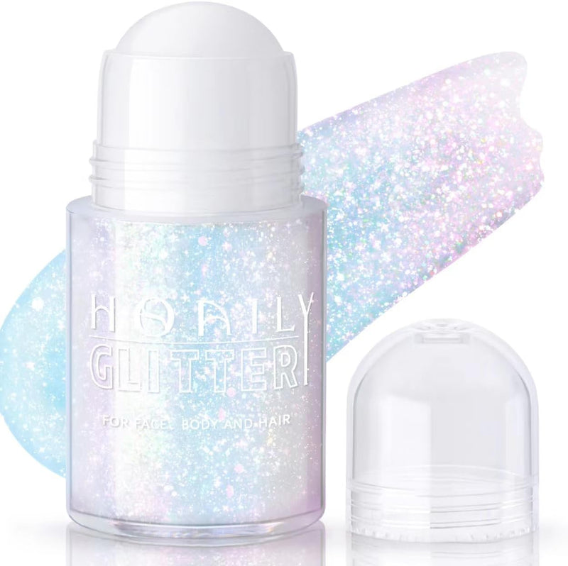 Roll-On Holographic Body Glitter Gel for Face Hair, Chameleon Color Changing Glitter Gel under Light, Chunky Mermaid Sequins Festival Party Rave Accessories Shimmer Makeup (Sparkling Pink)