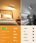 Rechargeable 7500Mah Battery Operated Wall Sconces for Bedroom,Led Wall Lights with Remote Control and Touch,360Â° Rotation,3 Colors Temperatures Dimmable Black Wall Lamps with 15 RGB Colors,2 Pack
