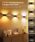 Motion Sensor Wall Light with Remote Control 3 Colors Wireless Wall Lamp LED Indoor up and down Wall Sconce 5000Mah Rechargeable Battery Powered Wall Lamps Brightness Adjustable, 2 Pack