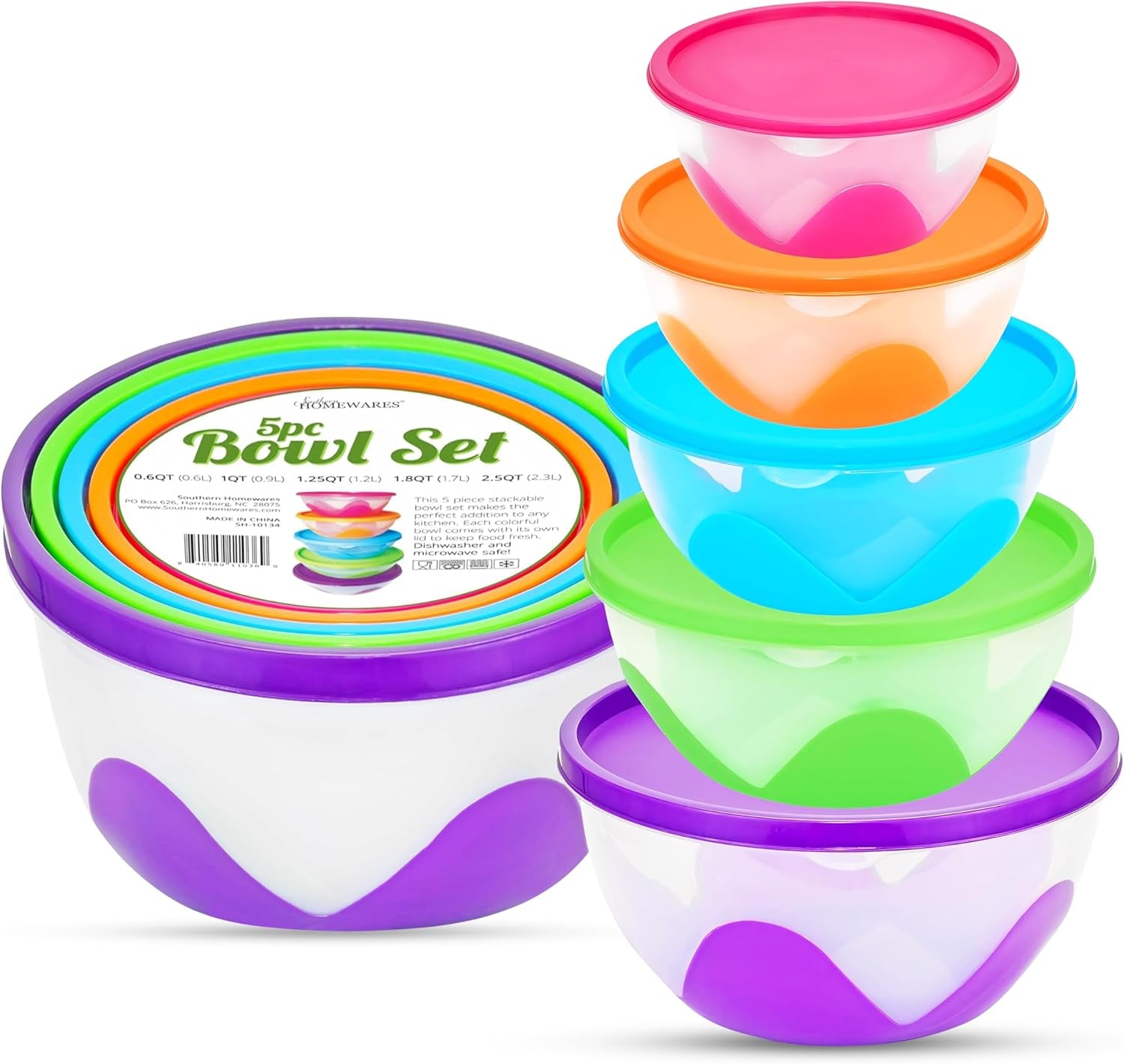 5-Piece Plastic Food Storage Containers with Lids – Airtight, Bpa-Free, Stackable Silicone Containers in Multiple Sizes and Colors, Easy to Clean