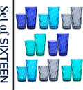 Optix Plastic Reusable Drinking Glasses (Set of 16) 14Oz Rocks & 20Oz Water Cups in Coastal Colors | Bpa-Free Tumblers, Made in USA | Top-Rack Dishwasher Safe