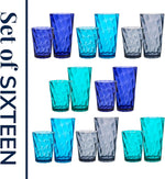 Optix Plastic Reusable Drinking Glasses (Set of 16) 14Oz Rocks & 20Oz Water Cups in Coastal Colors | Bpa-Free Tumblers, Made in USA | Top-Rack Dishwasher Safe