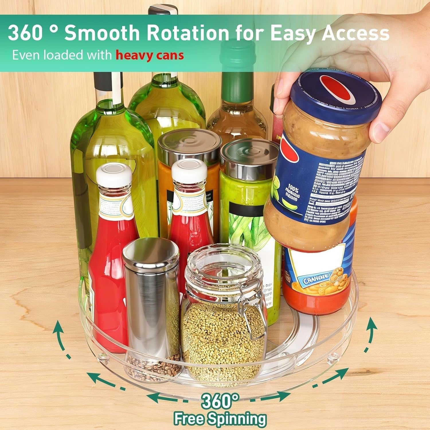 2 Pack 9.5" Lazy Susan Organizer, Lazy Susan Turntable for Cabinet, Spice Organization for Cabinet, Refrigerator, Pantry, Closet, Countertop, Non-Skid Turntable Organizer, Clear