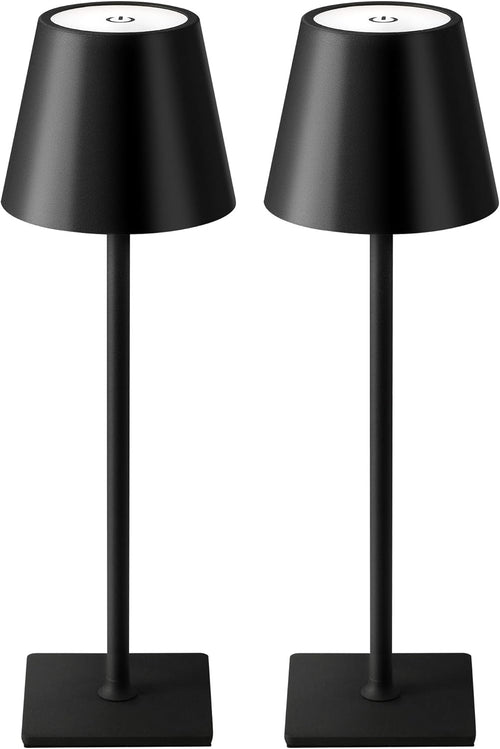 2 Pack Cordless Table Lamp, Portable LED Desk Lamps, 5000Mah Battery Operated, 3 Color Stepless Dimming Up, for Restaurant, Bedroom, Outdoor Camping, Coffee Shop, Night Light, Rechargeable (Black)