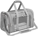 Soft-Sided Cat/Dog/Pet Carrier, Collapsible Pets Travel Carriers for Big Cats/Small Dogs with Shoulder Strap & Removable Mat, Mesh Puppy Carry Bag, up to 16 Lbs, TSA Airline Approved(Gray)