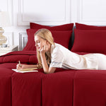 Full Size Comforter Sets Dark Red, 7 Pieces Bed in a Bag, Red Comforter Full Size, All Season Bedding Sets with Stitch Quilted Comforter, Flat Sheet, Fitted Sheet, Pillowcases