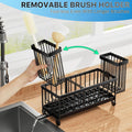 Sponge Holder for Kitchen Sink, Sink Caddy Organizer with High Brush Holder, Kitchen Countertop Organizers and Storage Essentials, Rustproof 304 Stainless Steel (Black, 9.25″)