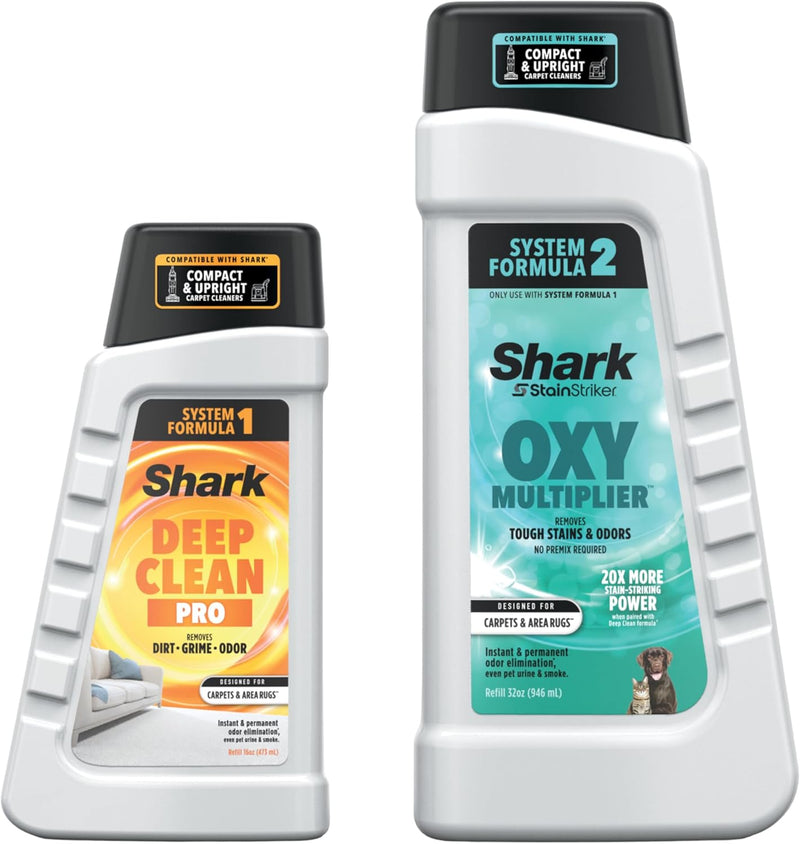 Shark Stainstriker Cleaning Solution Bundle for Portable Cleaners, Carpet and Area Rug Formula, Instantly Eliminates Odors, Includes 32 Oz OXY Multiplier and 16 Oz Deep Clean Solution, PXCMBUNDLE