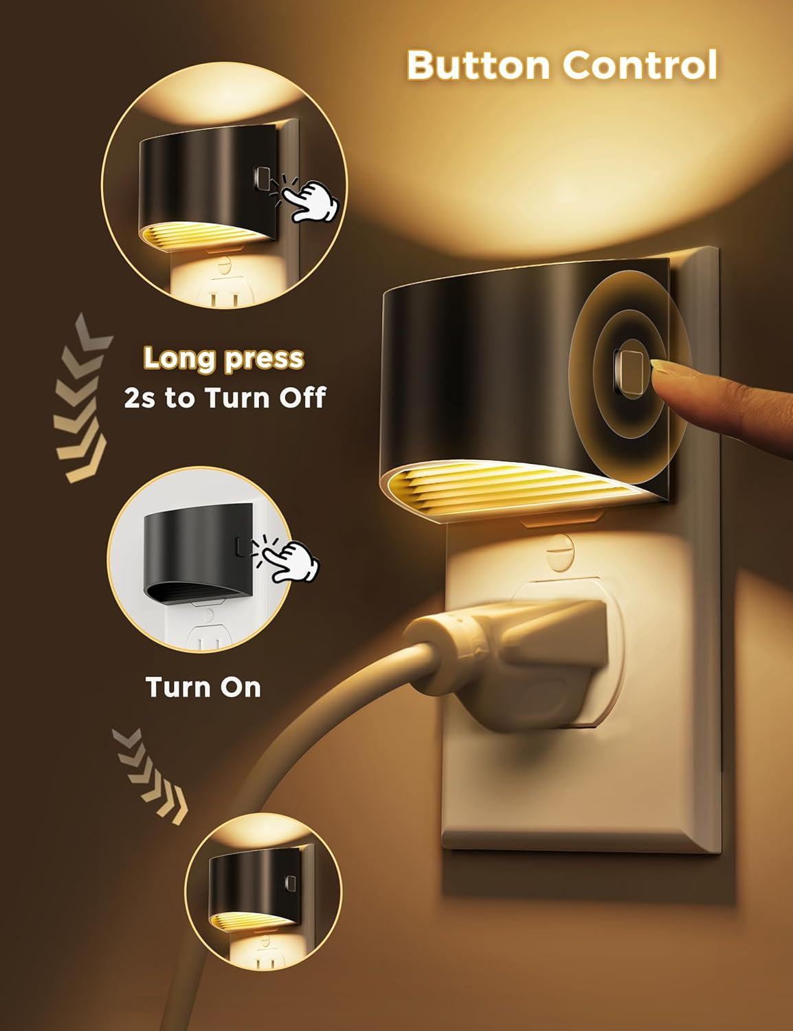 Night Lights Plug into Wall 2 Pack, Dusk to Dawn Sensor Nightlight, Brightness Adjustable, 3000K Soft White