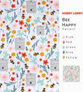 Bee Happy Cotton Calico Fabric (1 Yard) - Printed Sewing Lightweight Precut Fabric for Sewing Clothes, Homeware, & Other Accessories