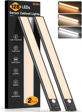 14.7Inch under Cabinet Lighting Rechargeable 2 Pack- 3 Color Temps&5 Level Brightness, Super Bright, 4 Modes, Motion Sensor, Long Lasting - Easy Installation Magnetic under Closet Lights-Black