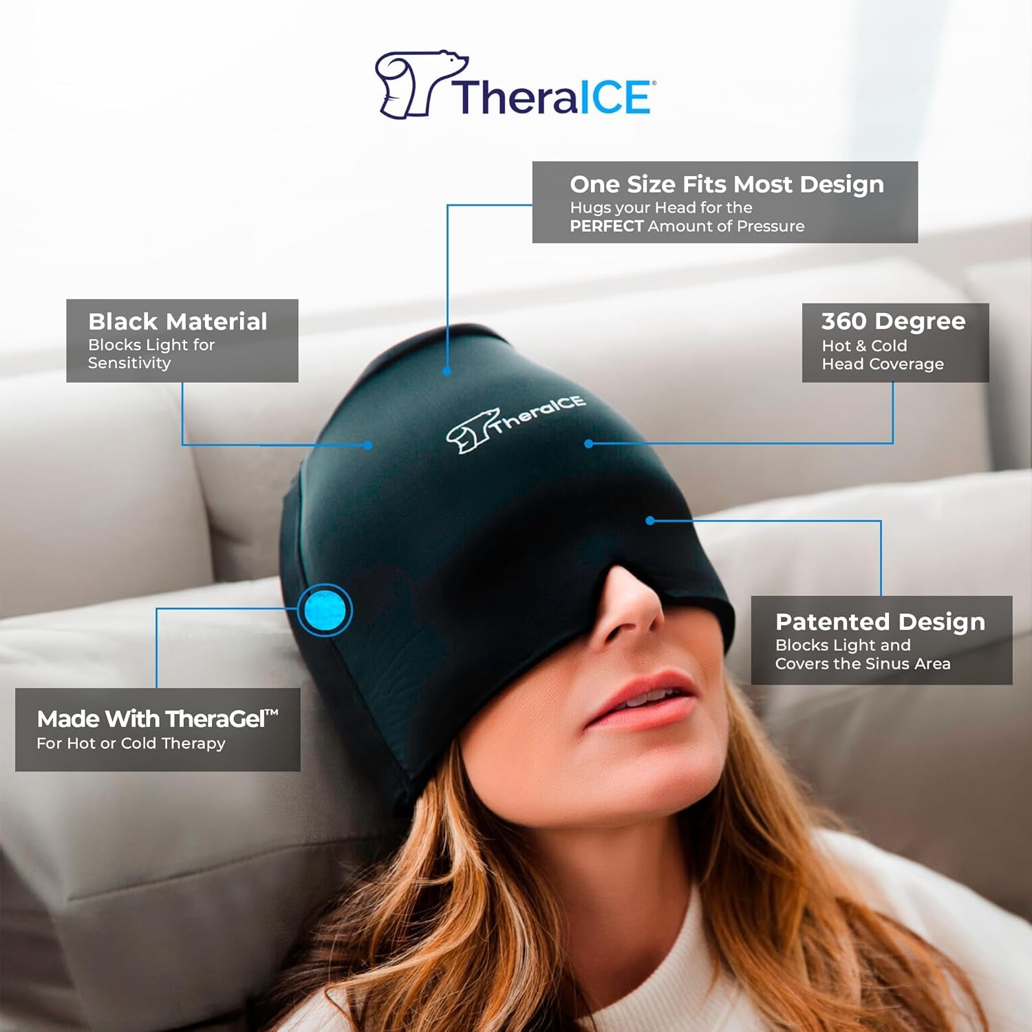 Migraine Relief Cap | Soothing Headache Hat Ice Pack Mask | Face Cold Compress Cooling Gel Head Wrap Products for Her Sinus Tension Stress Hangover & Puffy Eyes | Great Birthday Gift for Mom