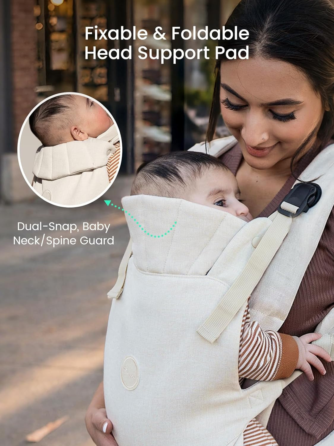 Baby Carrier, One-Click Release Clasp for Easy to Wear, Cozy Wraps Carrier Newborn to Toddler with Head Support(7-44Lbs), Ergonomic & Lightweight for Infant to Toddler, Cream
