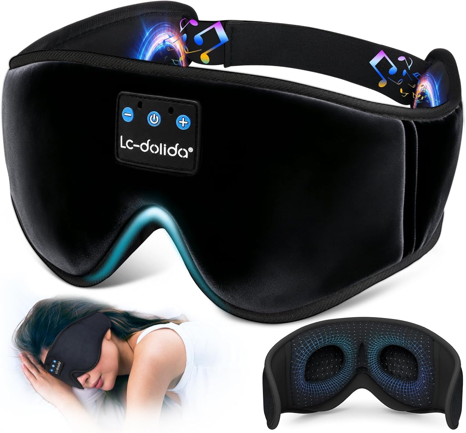 Sleep Headphones, 3D Sleep Mask Bluetooth Wireless Music Eye Mask, Sleeping Headphones for Side Sleepers Sleep Mask with Bluetooth Headphones Ultra-Thin Stereo Speakers Perfect for Sleeping