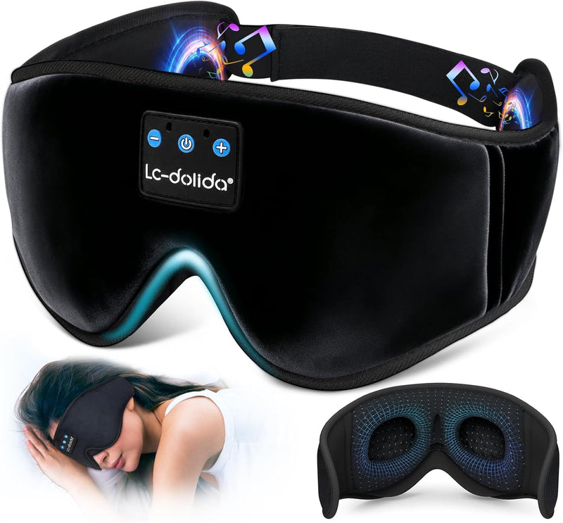 Sleep Headphones, 3D Sleep Mask Bluetooth Wireless Music Eye Mask, Sleeping Headphones for Side Sleepers Sleep Mask with Bluetooth Headphones Ultra-Thin Stereo Speakers Perfect for Sleeping