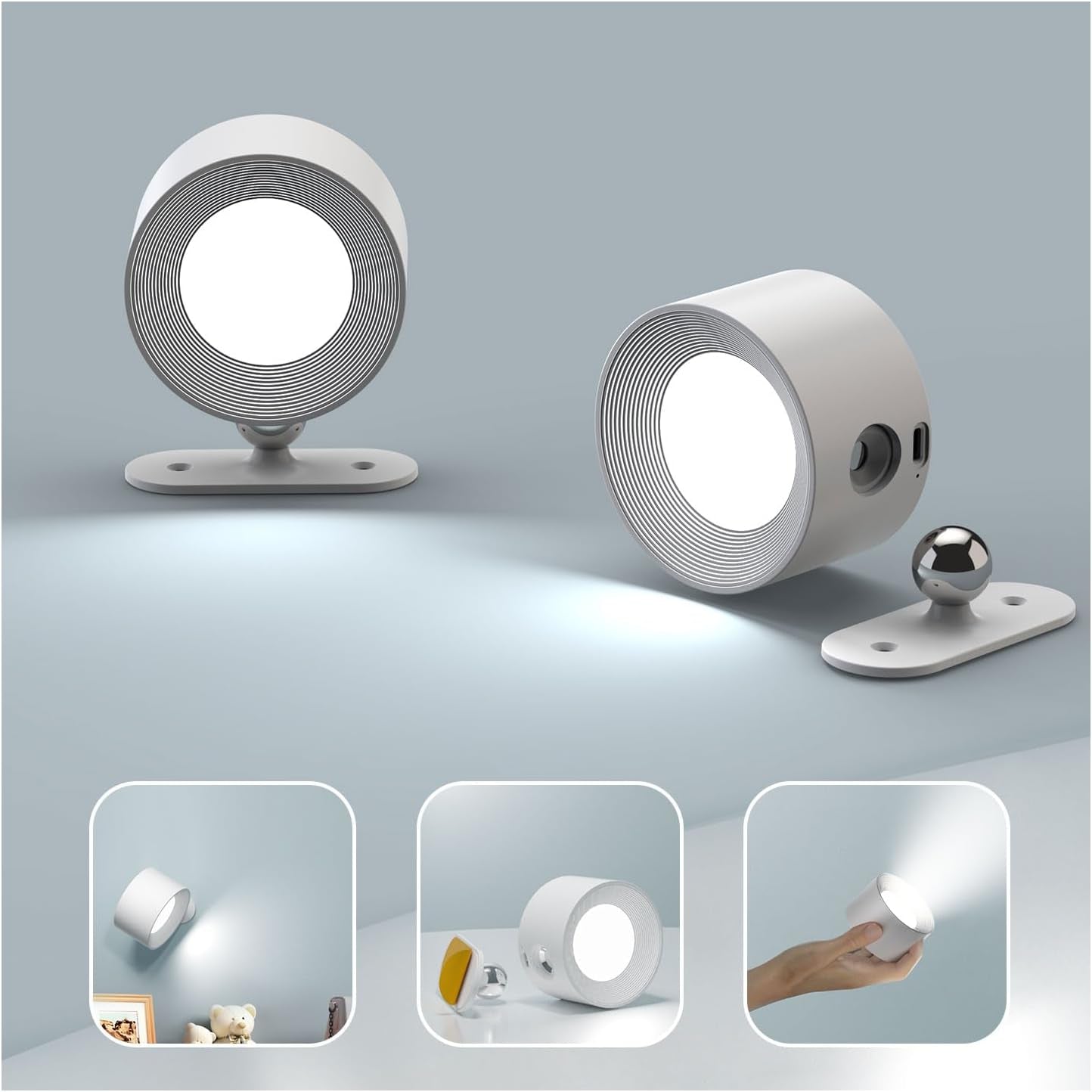 2PACK LED Wall Lamps with Rechargeable Battery Operated, Wall Mounted Lights with 3 Brightness 3 Color Temp Removable Charging 360Â°Rotate Magnetic, Cordless Wall Sconces for Reading Bedside