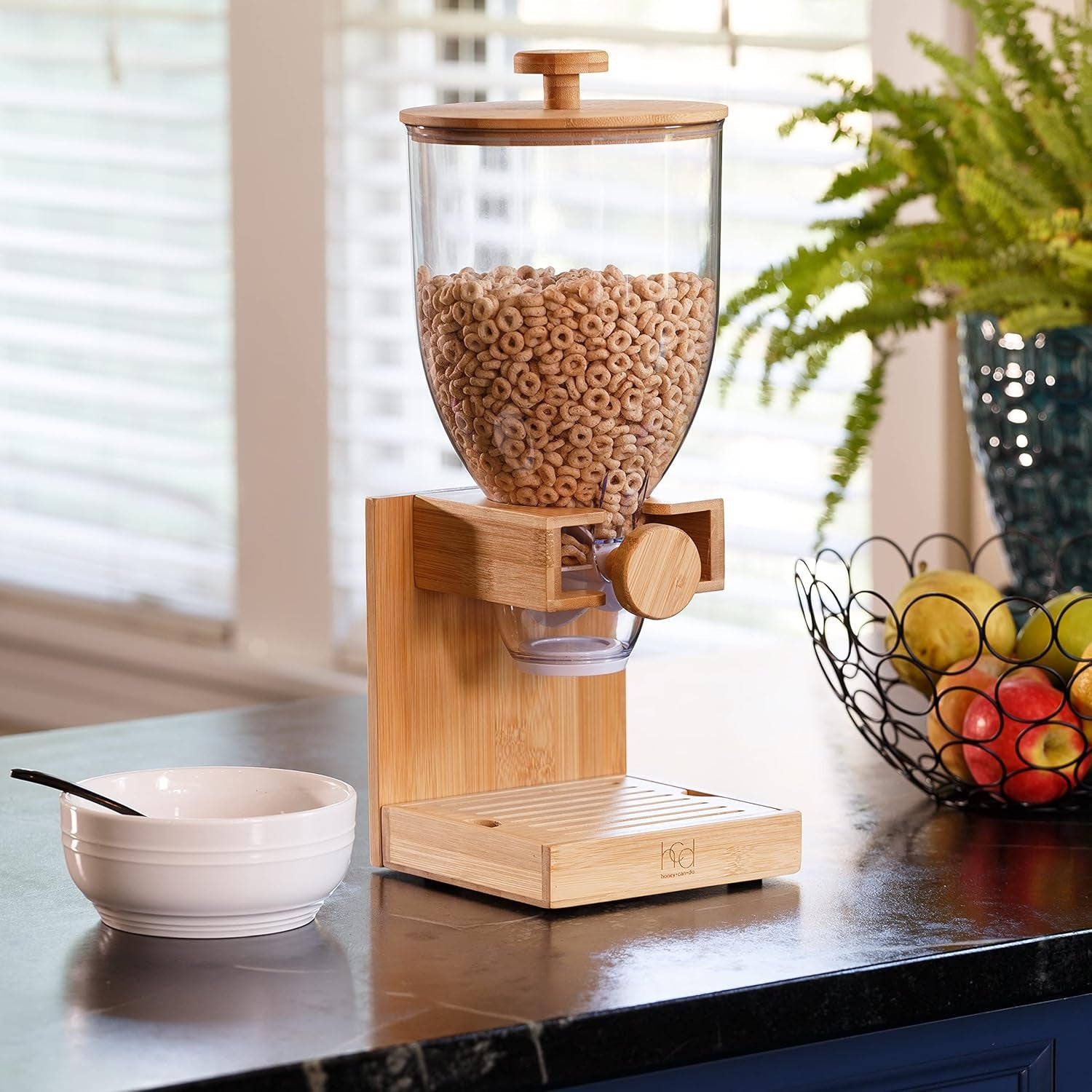 Bamboo Cereal Dispenser with Airtight Lid â€“ Countertop Dry Food Dispenser for Kitchen Organization â€“ Eco-Friendly Cereal Container for Pantry