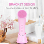 Facial Cleansing Brush, Rechargeable Silicone Face Scrubber with Heat Massage End, Vibrating Exfoliator Scrubber for Deep Cleaning, Waterproof Face Brush for Women and Men (Pink)