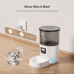 Automatic Cat Feeders, Timed Cat Dry Food Dispenser with Desiccant Bag, Dual Power Supply, Programmable Portion Size, 6 Meals, 20 Portions per Day, Auto Pet Feeder for Cats and Small Dog, White