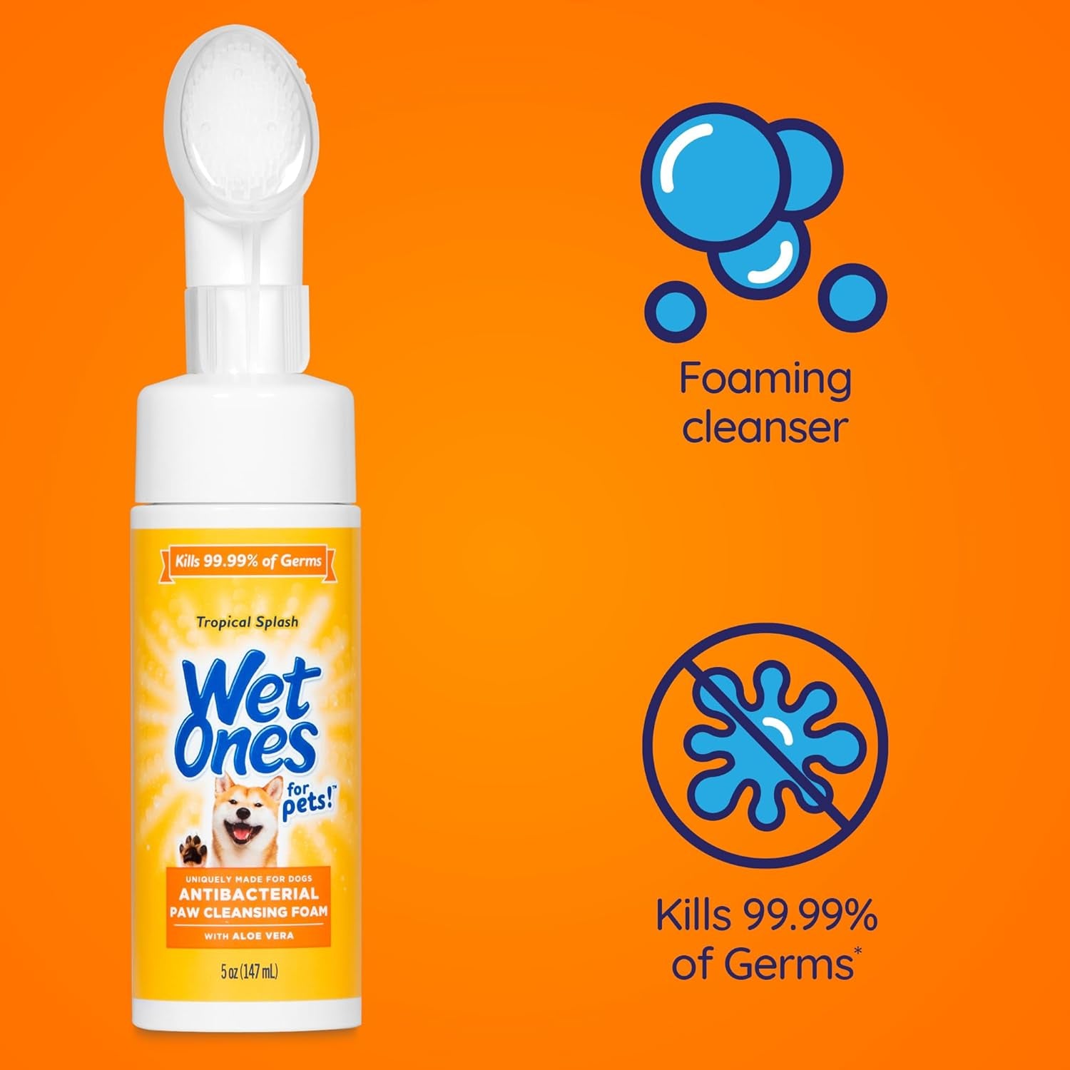 for Pets Antibacterial Dog Paw Cleaner with Built-In Scrubber Brush, Tropical Splash Scent - Foaming Cleanser for Dog Paws - Paw Washer & Grooming Care, 5 Ounce
