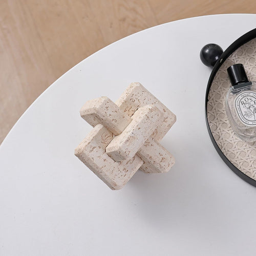 3-Link Knot Resin Travertine Decor, Coffee Table Decor, Book Shelf Entry Table Decoration, Boho Decorative Objects, Aesthetic Accents for Modern Rustic Office Living Room Home DÃ©cor