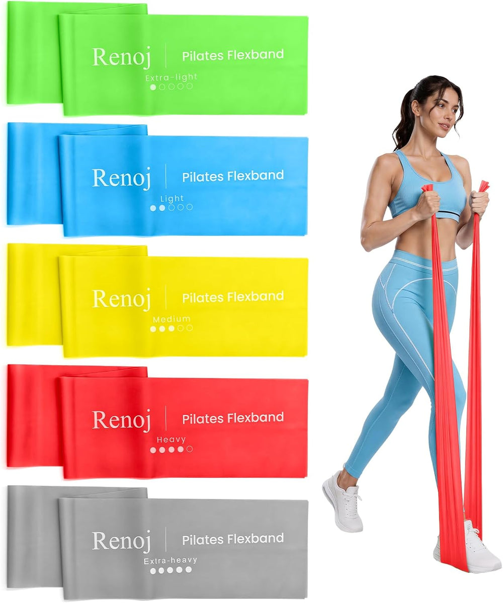 Pilates Flexbands, 5-Pack Latex-Free Resistance Bands Set – Exercise Bands for Pilates, Yoga, Stretching & Physical Therapy | Home Gym Equipment for Women & Men